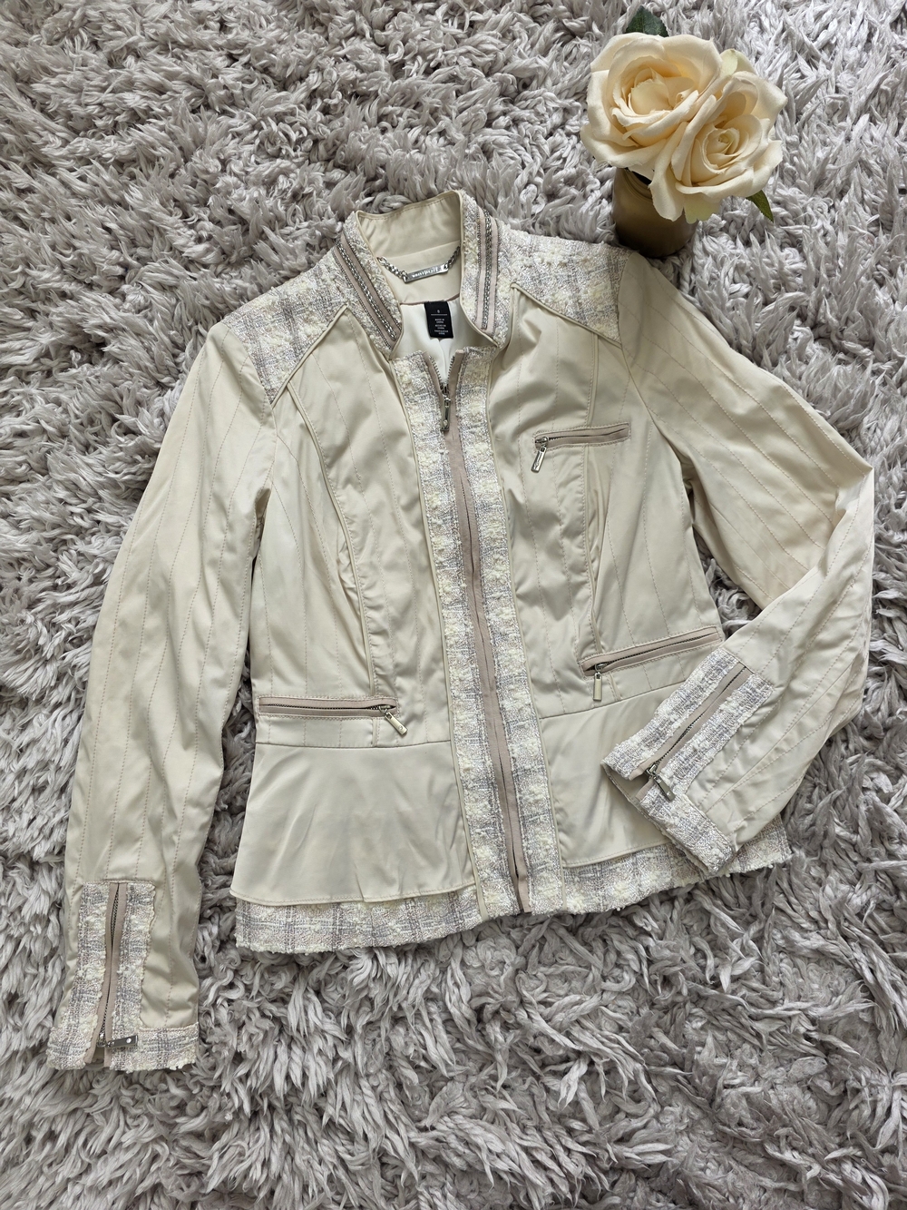White House Black Market Snow Tweed Peplum Jacket Sz 8